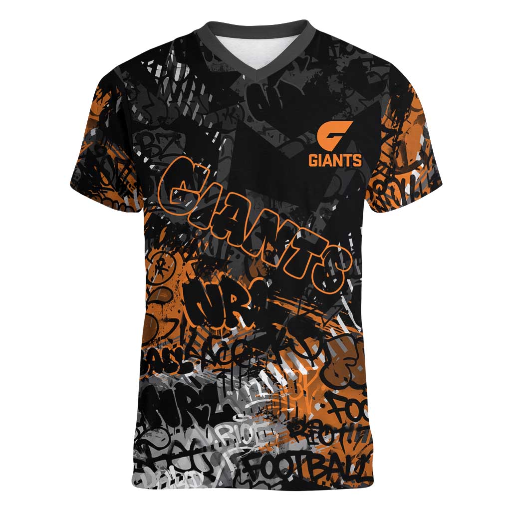 Greater Western Sydney Giants Women V-Neck T-Shirt Urban Graffiti Street Art - Bold Abstract Spray Paint