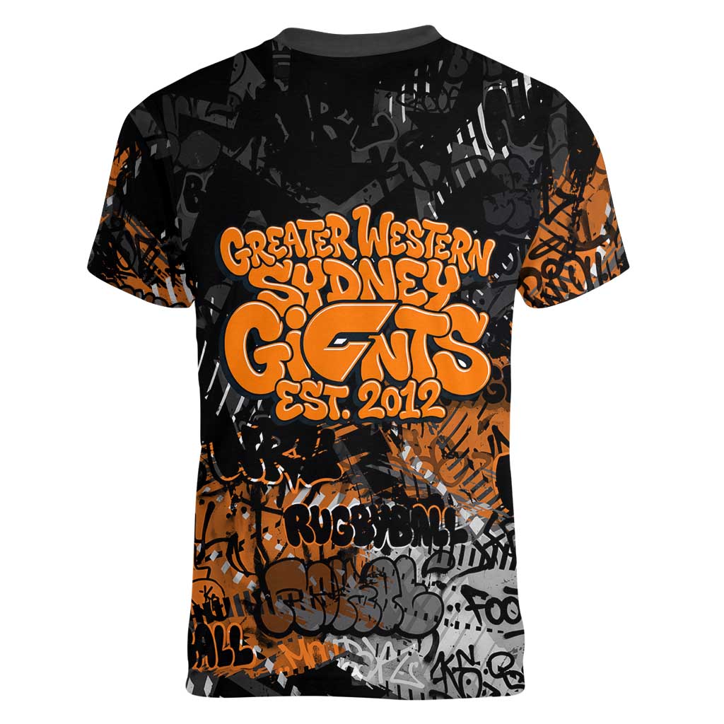 Greater Western Sydney Giants Women V-Neck T-Shirt Urban Graffiti Street Art - Bold Abstract Spray Paint