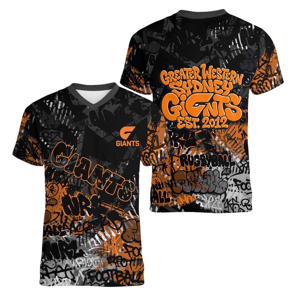 Greater Western Sydney Giants Women V-Neck T-Shirt Urban Graffiti Street Art - Bold Abstract Spray Paint
