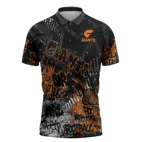 Greater Western Sydney Giants Zipper Polo Shirt Urban Graffiti Street Art - Bold Abstract Spray Paint