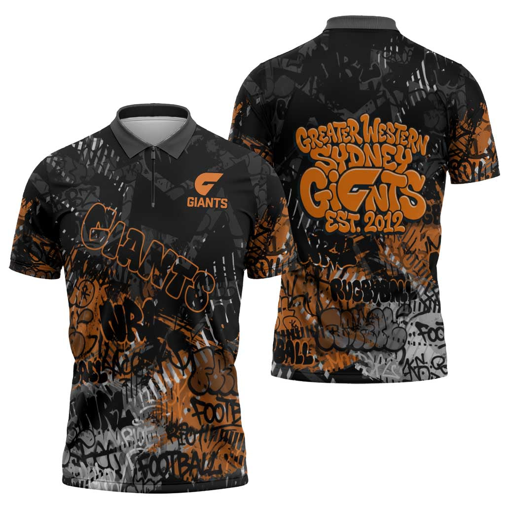 Greater Western Sydney Giants Zipper Polo Shirt Urban Graffiti Street Art - Bold Abstract Spray Paint