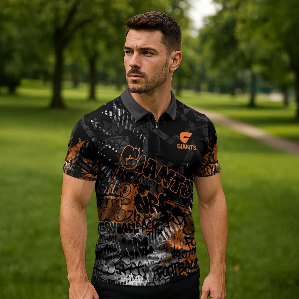 Greater Western Sydney Giants Zipper Polo Shirt Urban Graffiti Street Art - Bold Abstract Spray Paint