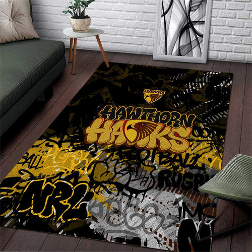 Hawthorn Hawks Area Rug Urban Graffiti Street Art - Bold Abstract Spray Paint