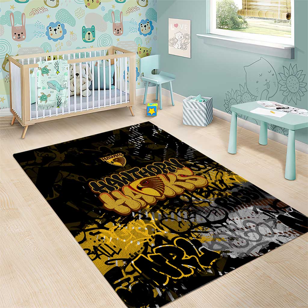 Hawthorn Hawks Area Rug Urban Graffiti Street Art - Bold Abstract Spray Paint