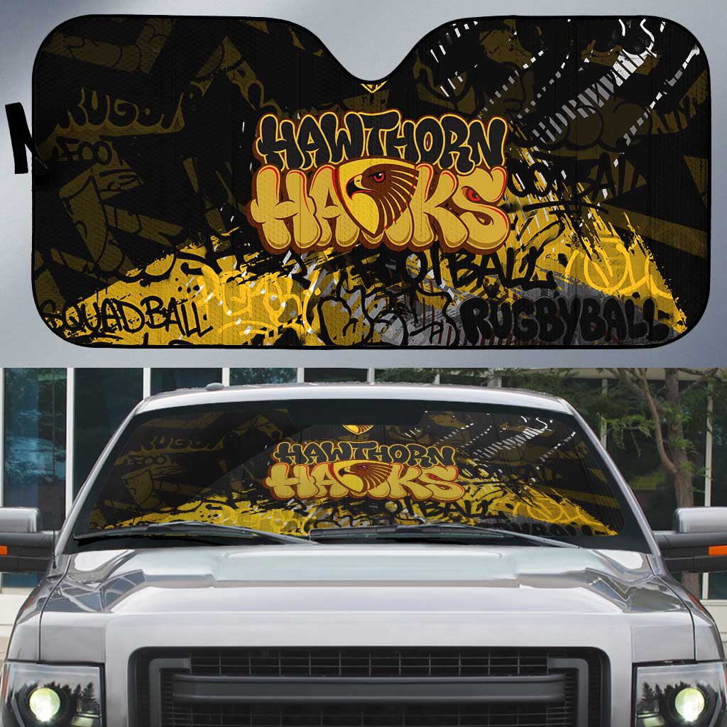 Hawthorn Hawks Auto Sun Shade Urban Graffiti Street Art - Bold Abstract Spray Paint