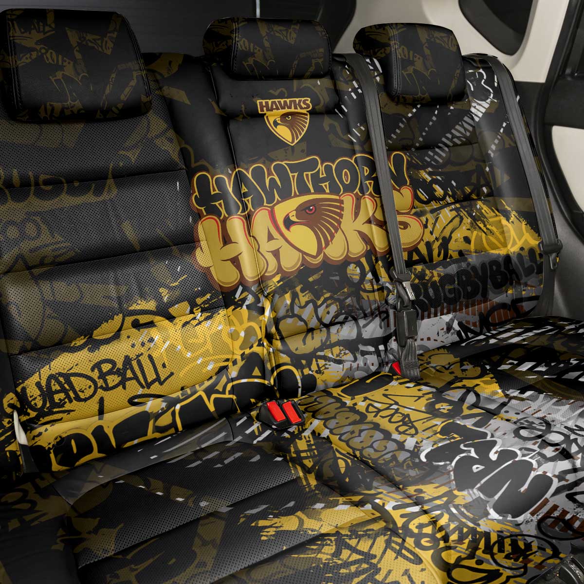 Hawthorn Hawks Back Car Seat Cover Urban Graffiti Street Art - Bold Abstract Spray Paint