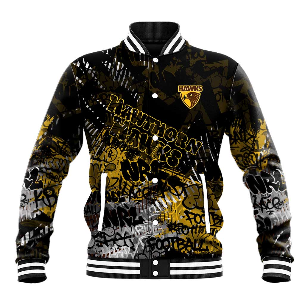 Hawthorn Hawks Baseball Jacket Urban Graffiti Street Art - Bold Abstract Spray Paint