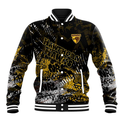 Hawthorn Hawks Baseball Jacket Urban Graffiti Street Art - Bold Abstract Spray Paint