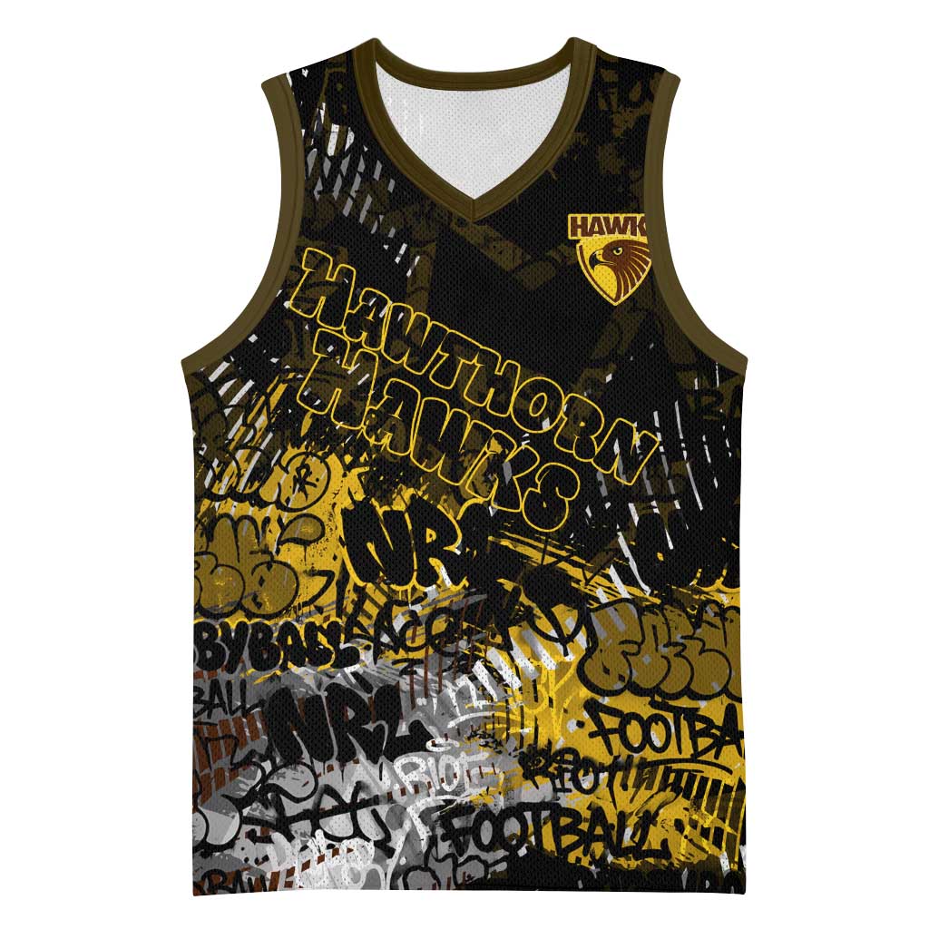 Hawthorn Hawks Basketball Jersey Urban Graffiti Street Art - Bold Abstract Spray Paint