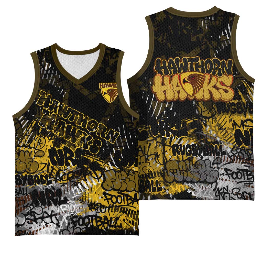Hawthorn Hawks Basketball Jersey Urban Graffiti Street Art - Bold Abstract Spray Paint