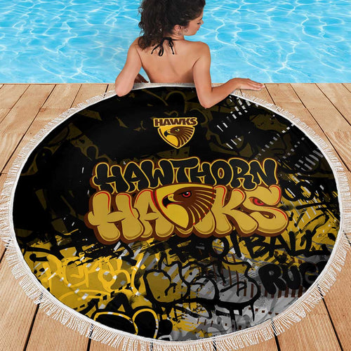 Hawthorn Hawks Beach Blanket Urban Graffiti Street Art - Bold Abstract Spray Paint