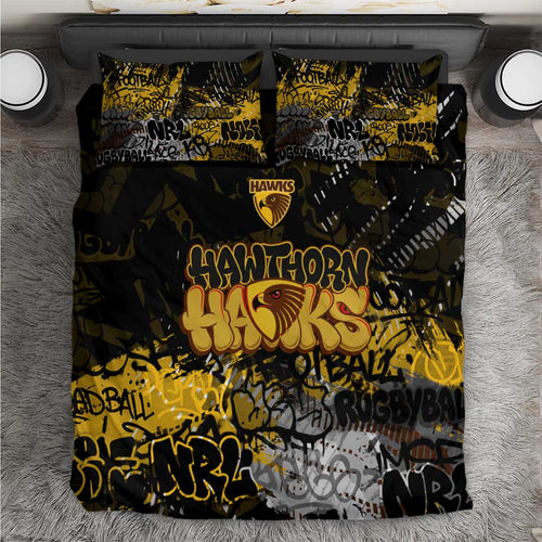 Hawthorn Hawks Bedding Set Urban Graffiti Street Art - Bold Abstract Spray Paint