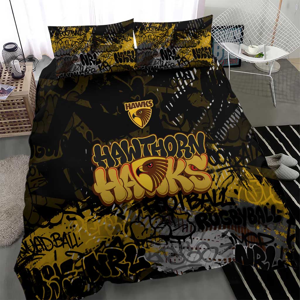 Hawthorn Hawks Bedding Set Urban Graffiti Street Art - Bold Abstract Spray Paint