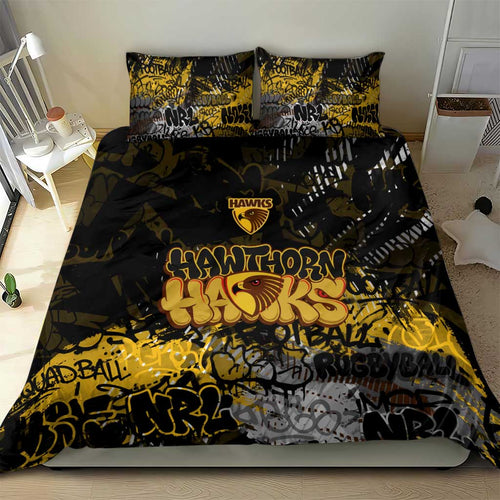 Hawthorn Hawks Bedding Set Urban Graffiti Street Art - Bold Abstract Spray Paint
