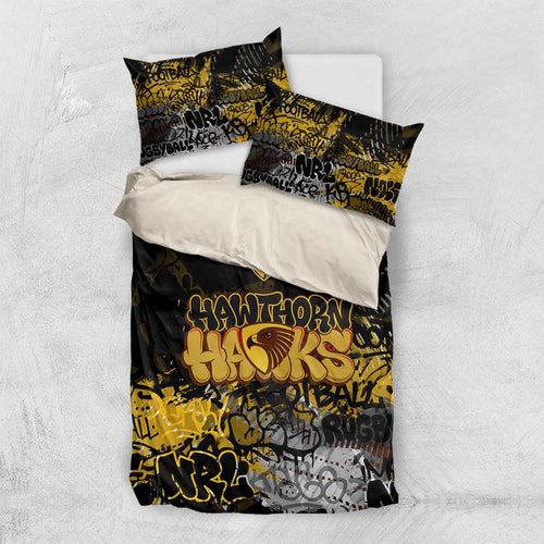 Hawthorn Hawks Bedding Set Urban Graffiti Street Art - Bold Abstract Spray Paint