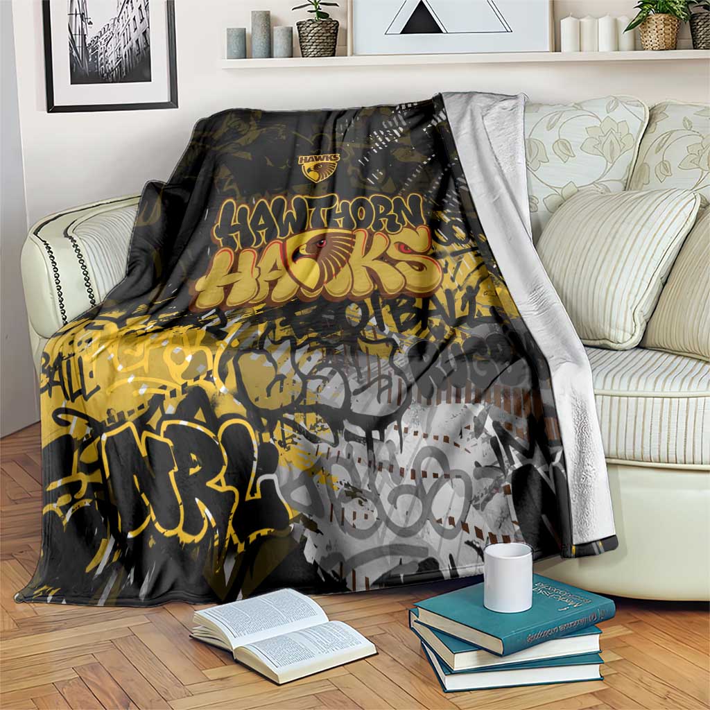 Hawthorn Hawks Blanket Urban Graffiti Street Art - Bold Abstract Spray Paint