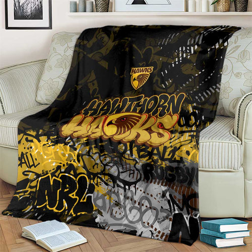 Hawthorn Hawks Blanket Urban Graffiti Street Art - Bold Abstract Spray Paint