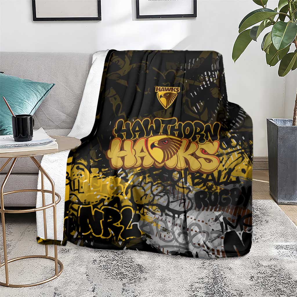 Hawthorn Hawks Blanket Urban Graffiti Street Art - Bold Abstract Spray Paint