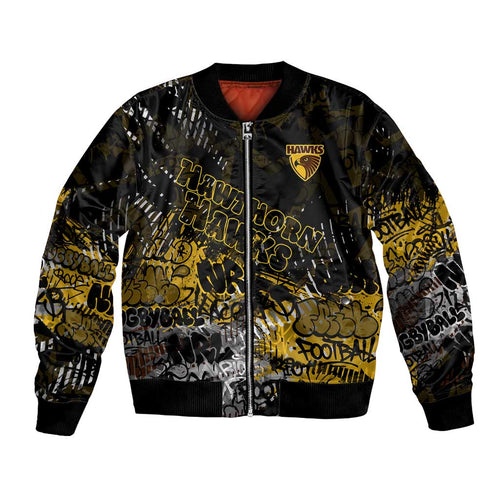 Hawthorn Hawks Bomber Jacket Urban Graffiti Street Art - Bold Abstract Spray Paint