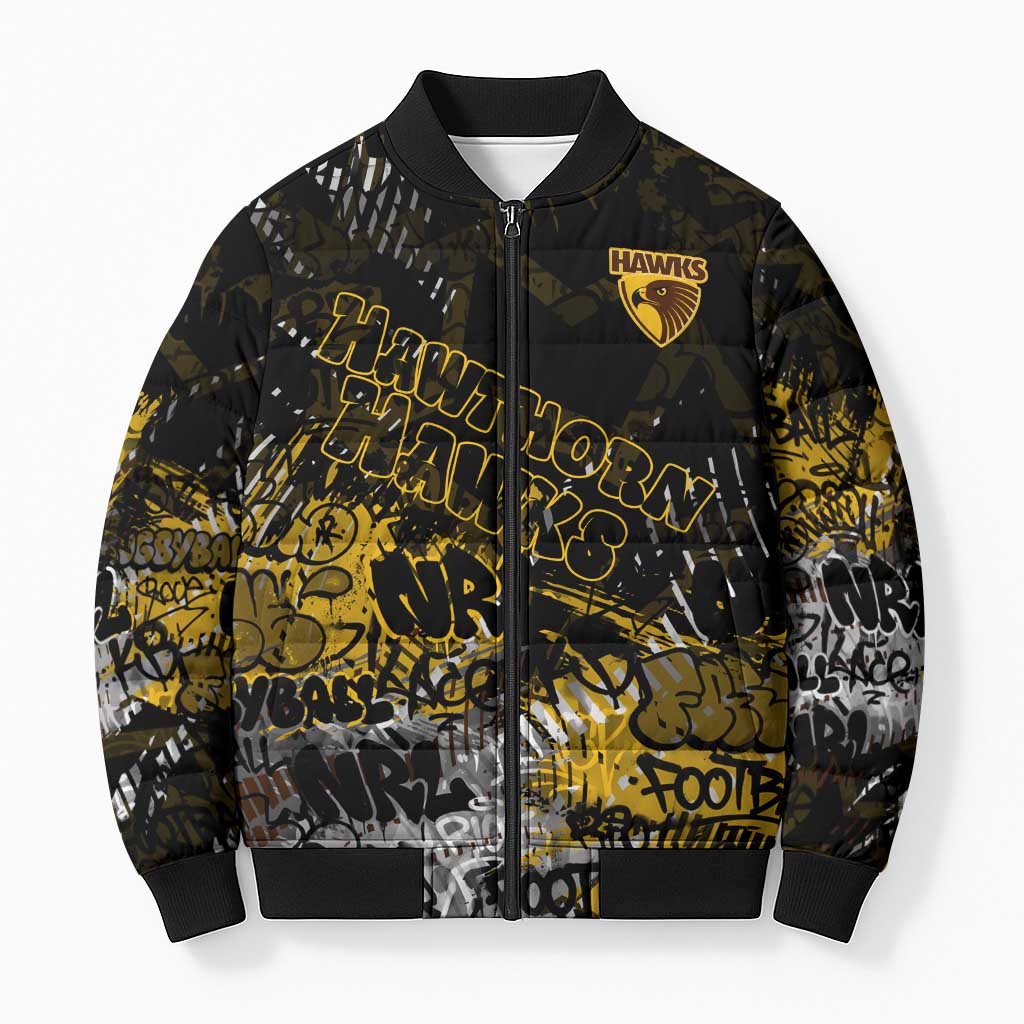 Hawthorn Hawks Bomber Puffer Jacket Urban Graffiti Street Art - Bold Abstract Spray Paint