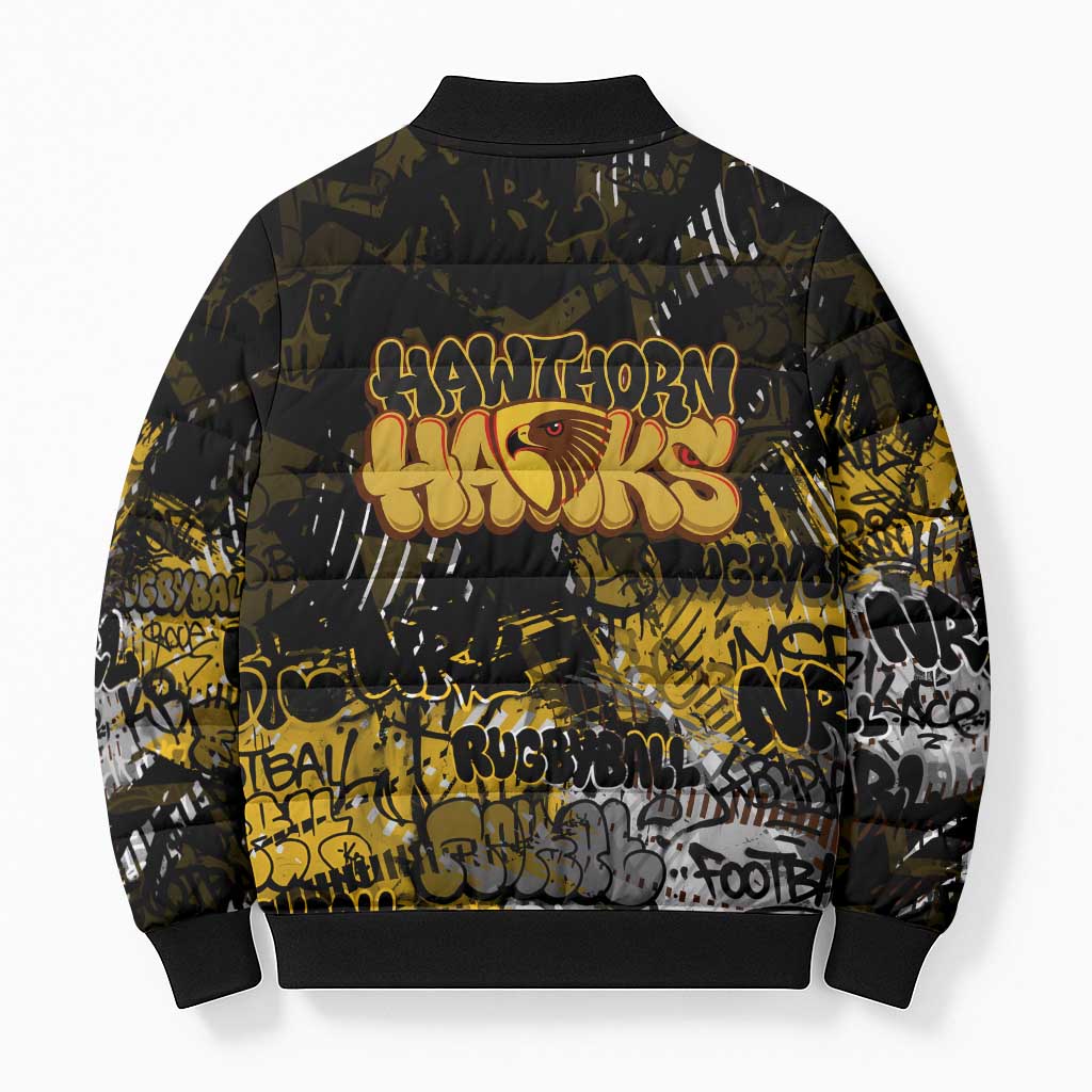 Hawthorn Hawks Bomber Puffer Jacket Urban Graffiti Street Art - Bold Abstract Spray Paint