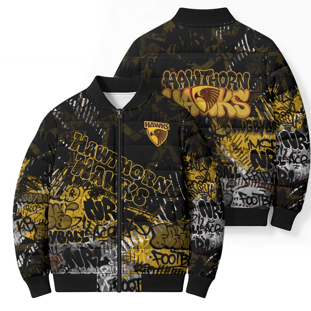 Hawthorn Hawks Bomber Puffer Jacket Urban Graffiti Street Art - Bold Abstract Spray Paint