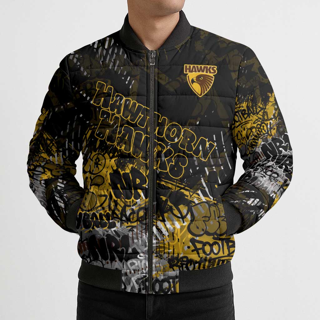 Hawthorn Hawks Bomber Puffer Jacket Urban Graffiti Street Art - Bold Abstract Spray Paint