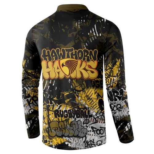 Hawthorn Hawks Button Sweatshirt Urban Graffiti Street Art - Bold Abstract Spray Paint