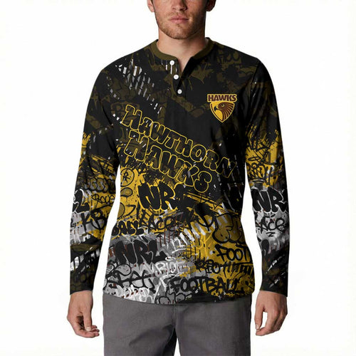 Hawthorn Hawks Button Sweatshirt Urban Graffiti Street Art - Bold Abstract Spray Paint