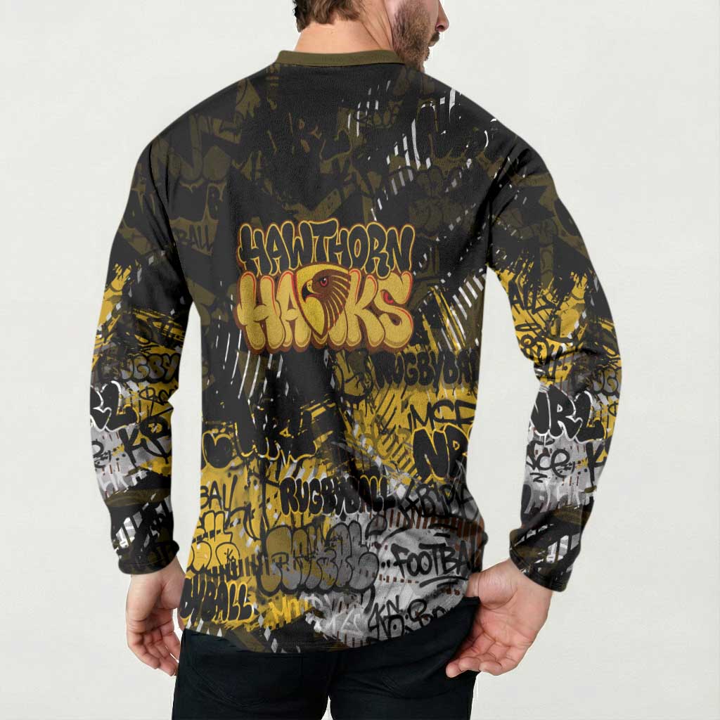 Hawthorn Hawks Button Sweatshirt Urban Graffiti Street Art - Bold Abstract Spray Paint