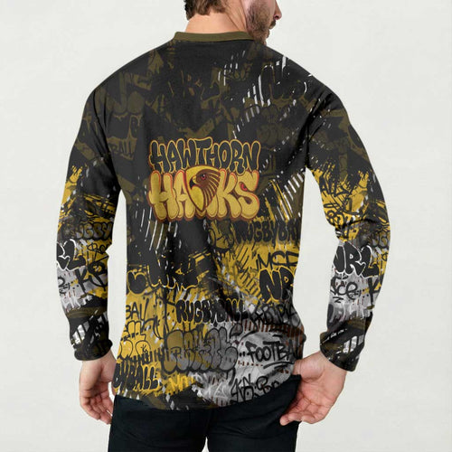 Hawthorn Hawks Button Sweatshirt Urban Graffiti Street Art - Bold Abstract Spray Paint