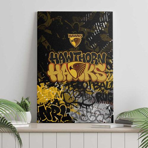 Hawthorn Hawks Canvas Wall Art Urban Graffiti Street Art - Bold Abstract Spray Paint