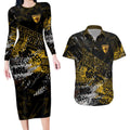 Hawthorn Hawks Couples Matching Long Sleeve Bodycon Dress and Hawaiian Shirt Urban Graffiti Street Art - Bold Abstract Spray Paint