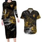 Hawthorn Hawks Couples Matching Long Sleeve Bodycon Dress and Hawaiian Shirt Urban Graffiti Street Art - Bold Abstract Spray Paint