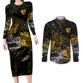 Hawthorn Hawks Couples Matching Long Sleeve Bodycon Dress and Long Sleeve Button Shirt Urban Graffiti Street Art - Bold Abstract Spray Paint