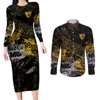 Hawthorn Hawks Couples Matching Long Sleeve Bodycon Dress and Long Sleeve Button Shirt Urban Graffiti Street Art - Bold Abstract Spray Paint