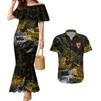 Hawthorn Hawks Couples Matching Mermaid Dress and Hawaiian Shirt Urban Graffiti Street Art - Bold Abstract Spray Paint