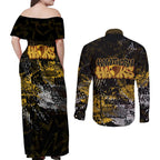 Hawthorn Hawks Couples Matching Off Shoulder Maxi Dress and Long Sleeve Button Shirt Urban Graffiti Street Art - Bold Abstract Spray Paint