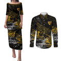 Hawthorn Hawks Couples Matching Puletasi and Long Sleeve Button Shirt Urban Graffiti Street Art - Bold Abstract Spray Paint