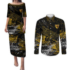 Hawthorn Hawks Couples Matching Puletasi and Long Sleeve Button Shirt Urban Graffiti Street Art - Bold Abstract Spray Paint
