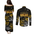 Hawthorn Hawks Couples Matching Puletasi and Long Sleeve Button Shirt Urban Graffiti Street Art - Bold Abstract Spray Paint