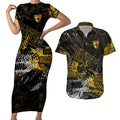 Hawthorn Hawks Couples Matching Short Sleeve Bodycon Dress and Hawaiian Shirt Urban Graffiti Street Art - Bold Abstract Spray Paint