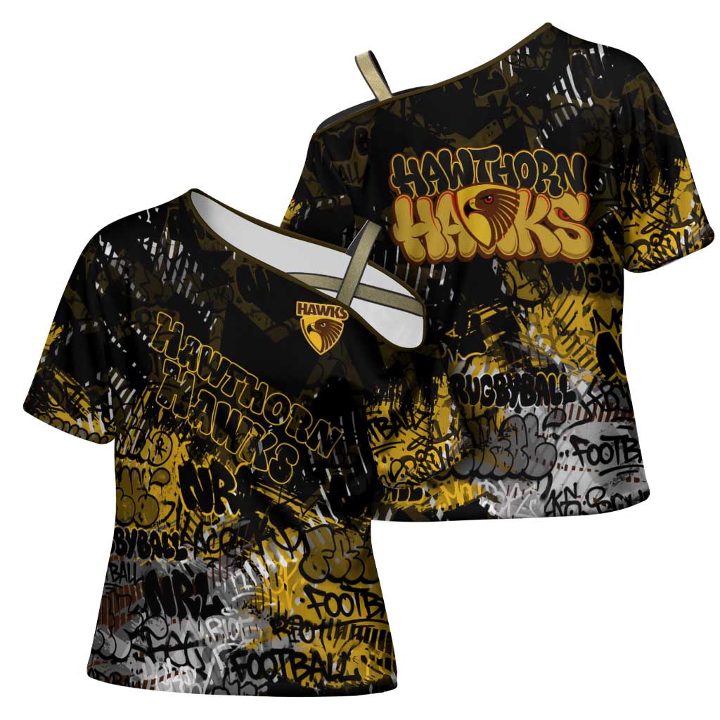 Hawthorn Hawks Cross Shoulder Shirt Urban Graffiti Street Art - Bold Abstract Spray Paint