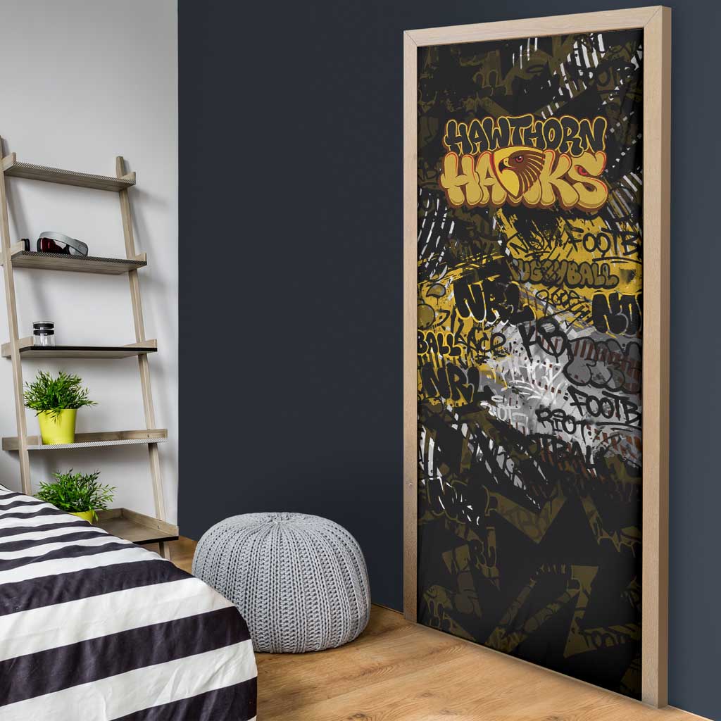 Hawthorn Hawks Door Cover Urban Graffiti Street Art - Bold Abstract Spray Paint
