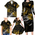Hawthorn Hawks Family Matching Long Sleeve Bodycon Dress and Hawaiian Shirt Urban Graffiti Street Art - Bold Abstract Spray Paint