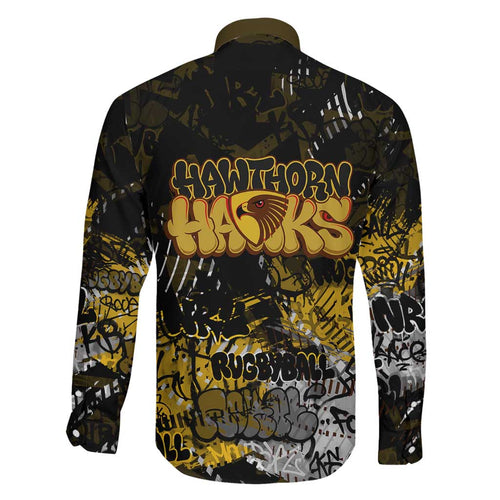 Hawthorn Hawks Family Matching Long Sleeve Bodycon Dress and Hawaiian Shirt Urban Graffiti Street Art - Bold Abstract Spray Paint