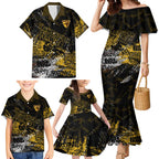 Hawthorn Hawks Family Matching Mermaid Dress and Hawaiian Shirt Urban Graffiti Street Art - Bold Abstract Spray Paint