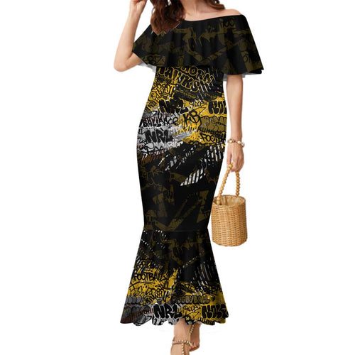 Hawthorn Hawks Family Matching Mermaid Dress and Hawaiian Shirt Urban Graffiti Street Art - Bold Abstract Spray Paint