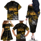 Hawthorn Hawks Family Matching Off The Shoulder Long Sleeve Dress and Hawaiian Shirt Urban Graffiti Street Art - Bold Abstract Spray Paint
