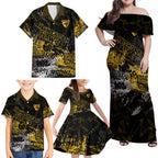 Hawthorn Hawks Family Matching Off Shoulder Maxi Dress and Hawaiian Shirt Urban Graffiti Street Art - Bold Abstract Spray Paint